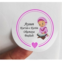 48 Adet 4 Cm Kişiye Özel Pembe Kız Çocuklu Kuran Okumaya Başladı Baskılı Mat Etiket Sticker -2