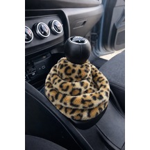 Kadınlara Özel Yumuşak Tüylü Peluş Kürk Vites Körüğü Vites Süsü Leopar Desenli Kahve