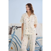 Pijamoni Kadın Önden Düğmeli Milan Kumaş Gömlek Yaka Pijama Takımı Sarı