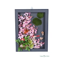 Yapay Çiçek Sitesi Ahşap Çerçeveli Yapay Çiçek Duvar Tablosu 28x37 Cm Model 4 Yeşil