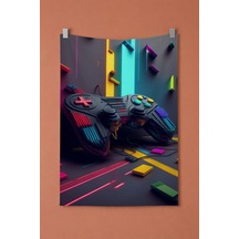 Neon Gamer Oda Duvar Örtüsü, Oyuncu Masası Temalı Dekoratif Kumaş Duvar Halısı Beyaz