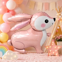 Pembe Retro Tavşan Folyo Balon 60x59 Cm Doğum Günü Baby Shower Parti Süsü Dekorasyonu Çok Renkli