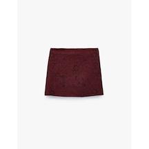Koton Koton X Melis Ağazat - Metal İplik Detaylı Parıltılı A Kesim Floral Dokulu Mini Etek Bordo 6wak70096ew Bordo