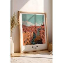 Lyon France Vintage Seyahat Posteri Çerçeveli Tablo - Premium Fransız Mimarisi Elit Duvar Dekoru Kayın