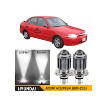 Hyundai Accent Milenyum 2000-2003 Uyumlu Mercekli Far Ampulü Led Xenon Beyaz Renk Far Şimşek Etkili Csp Led Lamba Uzun Kısa 2 Adet Takım
