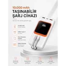 10.000 Mah Bataryalı, Dijital Göstergeli Taşınabilir Powerbank - Lisinya Beyaz