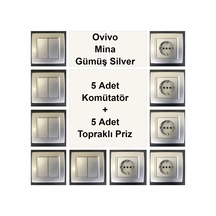 Ovivo Mina Gümüş Silver 5 Adet Komütatör + 5 Adet Topraklı Priz