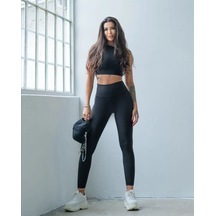 Lismina Kolsuz Crop Spor Tişört - Sporcu Sütyeni Siyah