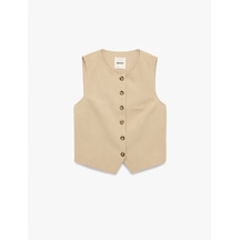 Koton Keten Görünümlü Bisiklet Yaka Düğmeli Slim Fit Blazer Yelek Vizon 6sak20026pw Vizon