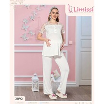 Limissi 2092 Mavi Hamile Lohusa Yeni Sezon Dantellilohusa Pijam