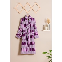 Piano %100 Pamuk Jakarlı Unisex Bay-bayan Bornoz Lila