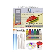Alex Schoeller Çok Amaçlı Sanatsal Blok 35x50 200 Gr 15 Yaprak Artdeco 75 Ml Akrilik Boya 6 Renk Plastik Spatula Fırça