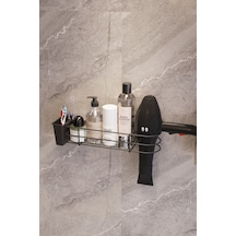Suntel Yapışkanlı Fön Makinesi Hazneli Banyo Düzenleyici Banyo Organizer Siyah