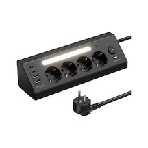 Çoklu Gece Lambalı Priz Yüksek Gerilim Korumalı 4'lü Priz 2xusb 2xtype-c Çıkışlı Grup Priz Çoğaltıcı 2 M