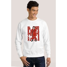 La Case De Papel El Amor Baskılı Beyaz Erkek Örme Sweatshirt