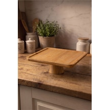 Ayaklı Kare Bambu Sunumluk 28x28 Cm Dekoratif Sunum Standı Pasta Standı Kahvaltılık Meyvelik Servis Tabağı Bej Bej
