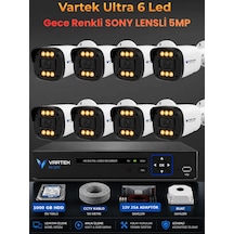 8 Kameralı Ultra 6 Ledli 5mp Sony Lensli Gece Renkli Güvenlik Kamerası Seti 1000 Gb Hdd
