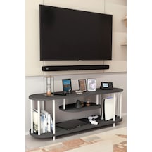 Modern Tv Ünitesi Ahşap Raflı 2 Katlı Televizyon Sehpası Minimalist,dayanıklı, Tv Standı Beyaz Demir Antrasit