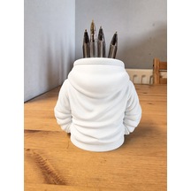 Bezos 3d Baskı Kapüşonlu Sweatshirt Kalemlik - Masaüstü Organizer-beyaz Nhr