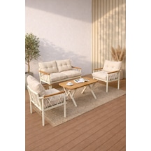 Miray Krem 211 Masalı Krem Fermuarlı Düğmeli Bahçe Oturma Grubu Balkon Oturma Takımı Salon Teras