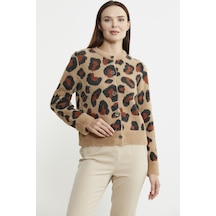 Sementa Leopar Desenli Sakallı Triko Hırka - Bej 001