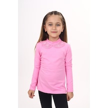 Toontoy Kids Toontoy Kız Çocuk Yakası Dantel Detaylı Tişört Pembe