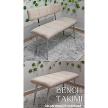 Özcan Metal Krom Metal Ayaklı Bench Sırtlı Mutfak Salon Antre Yatak Odası Puf Bank Oturak Takımı Bej
