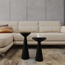Ahşap 2 Li Set Fitilli Mantar Yan Sehpa Modern Fiskos / Çiçeklik / Zigon Sehpa Siyah
