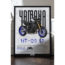 Yamaha Mt-09 Sp Siyah Ahşap Çerçeveli Poster, Dekoratif Motosiklet Duvar Tablosu