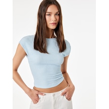 Koton Bürümcük Kumaş Dokulu Slim Fit Kolsuz Sırt Detaylı Crop Tişört Mavi 6sak50421ek