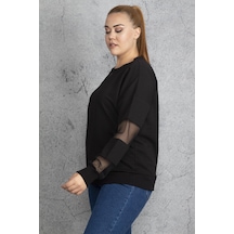Şans Kadın Haki Filedetaylı Sweatshirt 65n18844-siyah Siyah