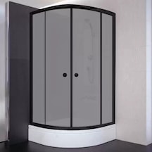 110x110x180 Oval Siyah Profil 06 Kumlu Cam Duş Kabini Siyah