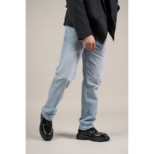 Akçaylar Pamuklu Taş Yıkama Yarım Baggy Geniş Paça Buz Mavisi Jean Pantolon Buz Mavi