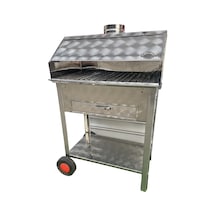 Paslanmaz Kömürlü Mangal 35 X 60 Cm Çekmeceli Tekerlekli Barbekü