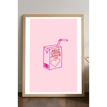 Self Love Juice Doğal Ahşap Çerçeveli Poster, Dekoratif Pembe Duvar Tablosu