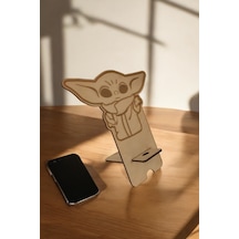 1 Fark - Ahşap Masaüstü Figürlü Telefon Standı - Grogu -Baby Yoda