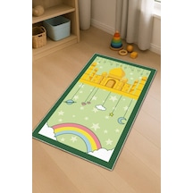 Açık Yeşil Cami Temalı Unisex Çocuk Seccadesi Cs31n11