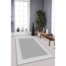 Gri Çerçeveli Kaymaz Tabanlı Makinede Yıkanabilir Halı Rv039n11