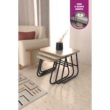 Vilinze Zigana Çok Amaçlı Siyah Metal Ayak 3'lü Traverten Mdf Zigon Sehpa Siyah-traverten