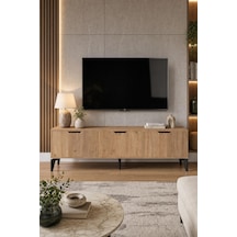 Sulorahome Bej Sepet Desenli Suntalam Tv Sehpası 160x35 Cm Açık Ceviz
