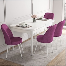 Canisa Concept Kor Serisi, 70x114 Açılabilir Beyaz Yemek Masası Takımı,4 Mor Sandalye Masa Beyaz Sandalyeler Mor