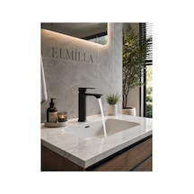 Siyah Lüx Sabit Lavabo Bataryası Şık Tasarım Premium Gövde Çift Su Girişli Lavabo Bataryası