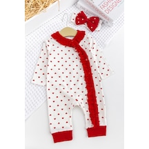 Babymod Kalpli Fırfırlı Bandanalı Kız Bebek Tulum Takım Kırmızı