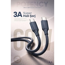 60w Potency Type-c To Type-c Isıya Dayanıklı Hızlı Şarj Ve Data Kablosu 1.2m Siyah