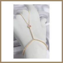 Bezos Gold Renk Pirinç Zirkon Taşlı Pembe Kalp Model Şahmeran 22