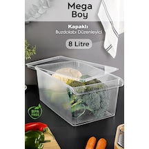 1 Adet Kapaklı Dolap İçi Buzdolabı Düzenleyici - Mega Boy Organizer Meyve Sebze Saklama Kabı 8 Lt Şeffaf