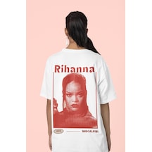 Sevbano Rihanna Badgirlriri Sırt Baskılı Unisex Oversize Şarkıcı Tişört Beyaz