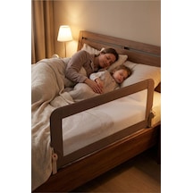 Premium 120x65 Cm Deri Kılıflı Yatak Bariyeri, Katlanır Yatak Korkuluğu, Kahve