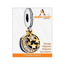 Vintage Gökyüzü Güneş Ay Gold Charm Asafaccessory Gümüş
