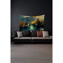 Gün Batımında Balıkçı Desenli Duvar Halısı Duvar Örtüsü Tapestry Süet Dokulu Kumaş